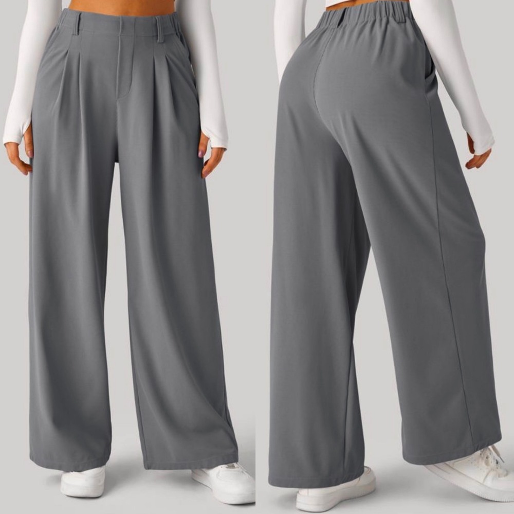 Halara Grey Wide Leg Trousers Womens Pants Sz XL Petite Pleated‎ Pockets NEW NWT